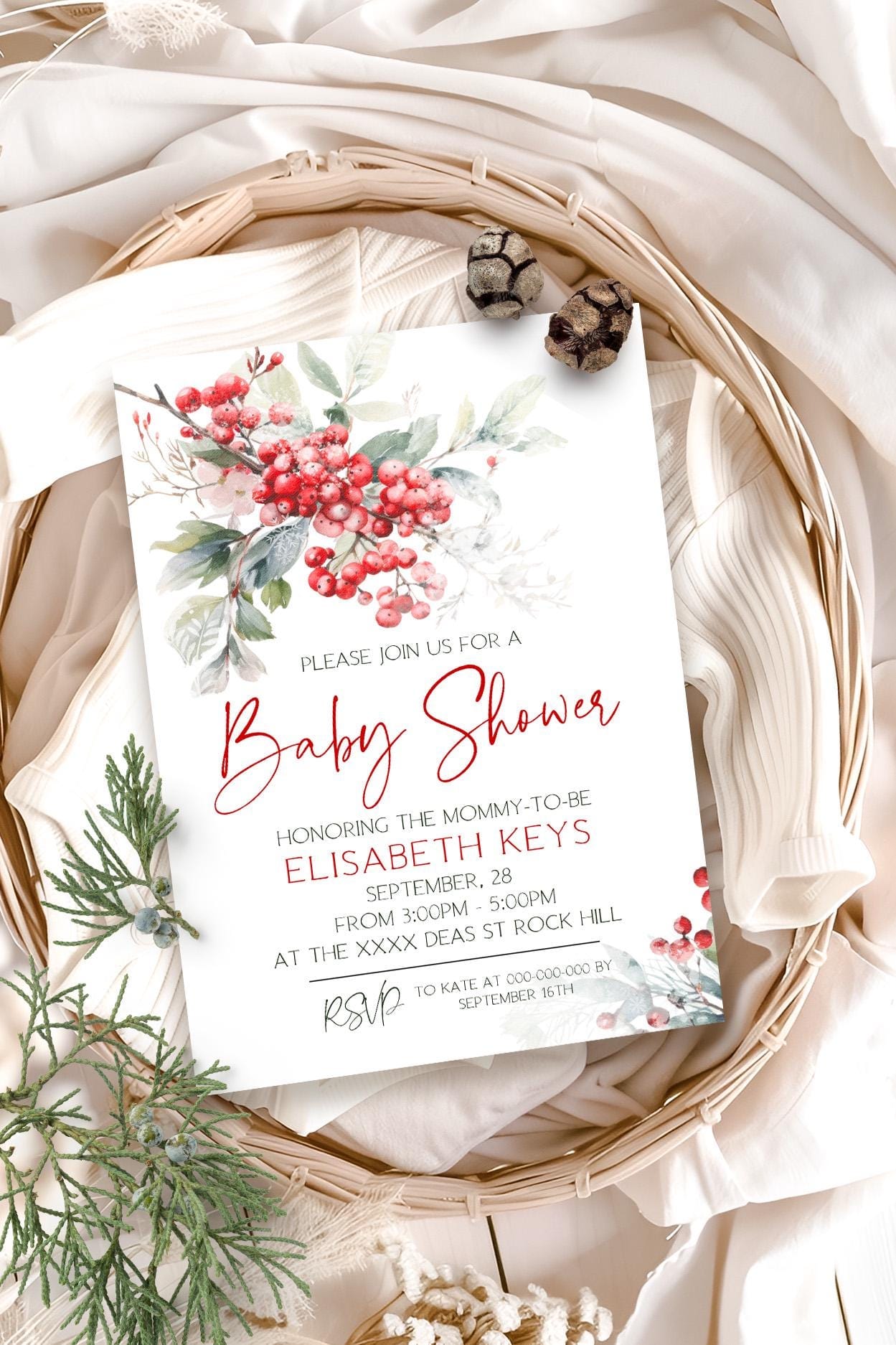 Christmas Baby Shower Invitations | Winter Baby Shower | Personalized Templates