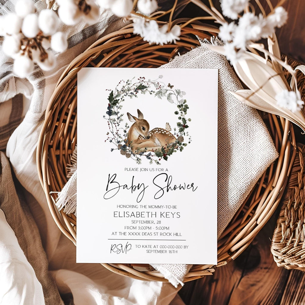 Woodland Baby Shower Invite | 3 Sizes | DIY Christmas Baby Shower Décor