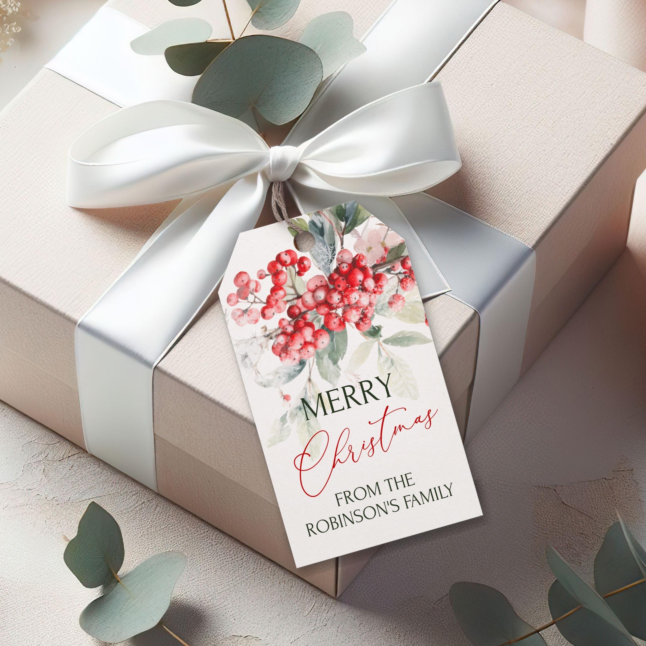 Merry Christmas Gift Tags | 2 Sizes | Red Berry Holiday Tags