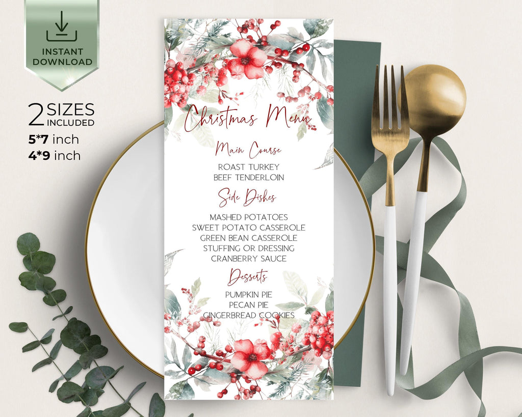 Christmas Party Menu Cards | 2 Sizes | Personalized Christmas Board