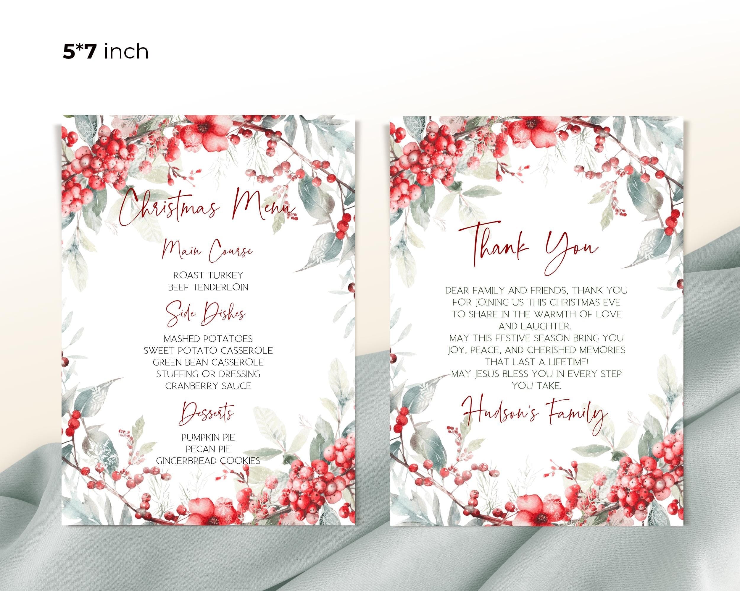 Christmas Party Menu | 2 Sizes | Personalized Xmas Table Stationery