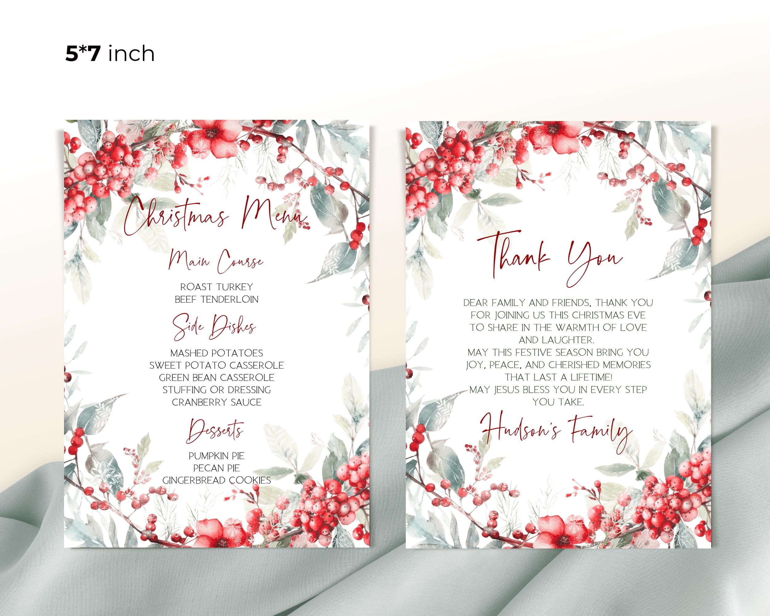 Christmas Party Menu Cards | 2 Sizes | Personalized Christmas Board