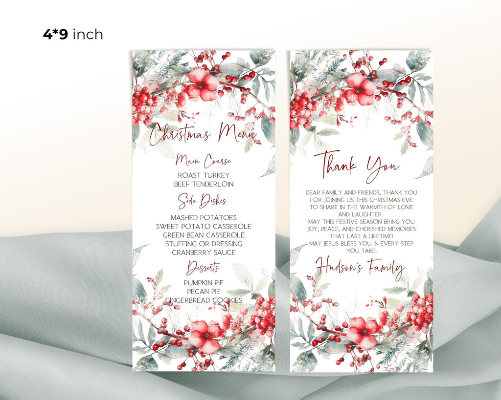 Christmas Party Menu | 2 Sizes | Personalized Xmas Table Stationery