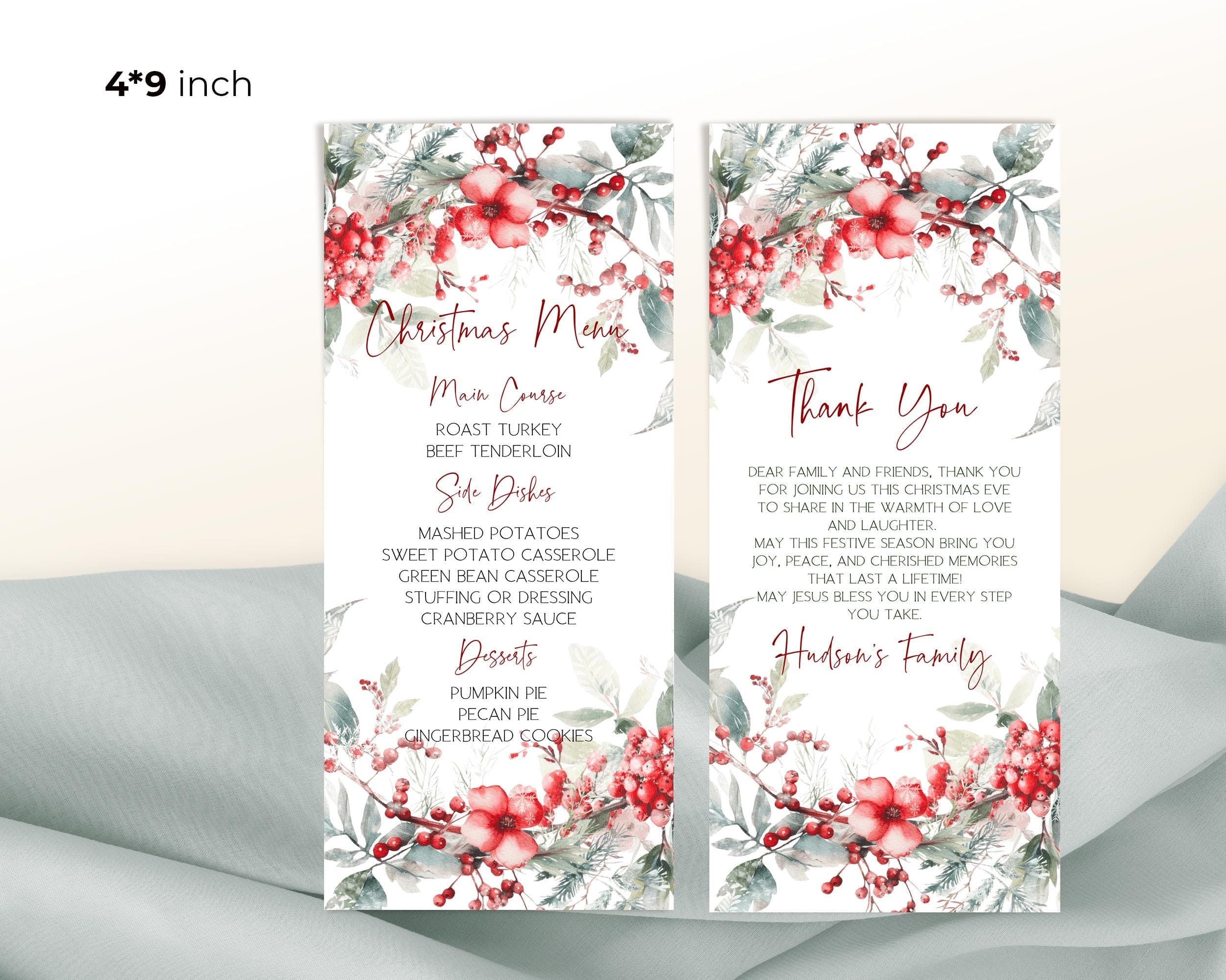 Christmas Party Menu | 2 Sizes | Personalized Xmas Table Stationery