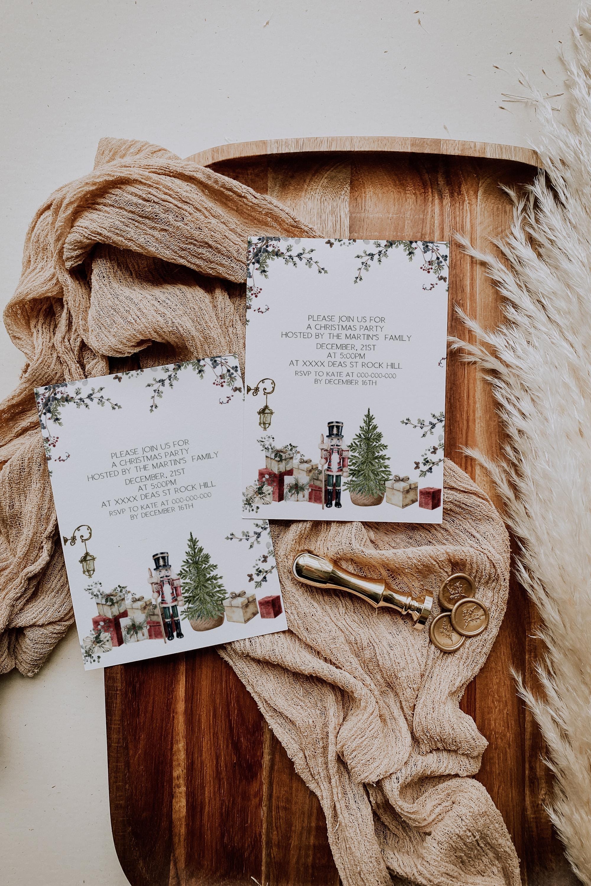 Nutcracker Christmas Party Invite | Winter Greenery | Holiday Card