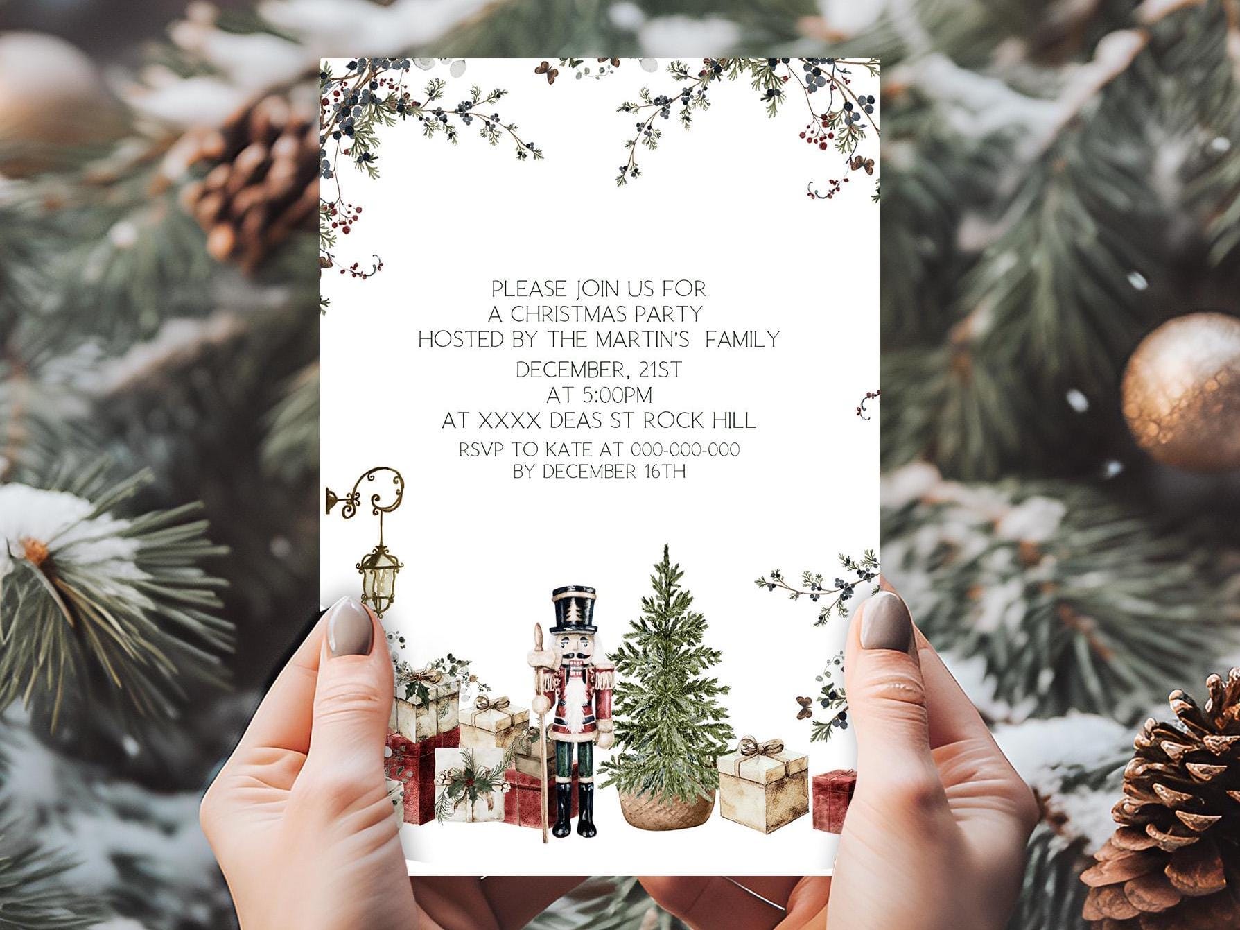 Nutcracker Christmas Party Invite | Winter Greenery | Holiday Card