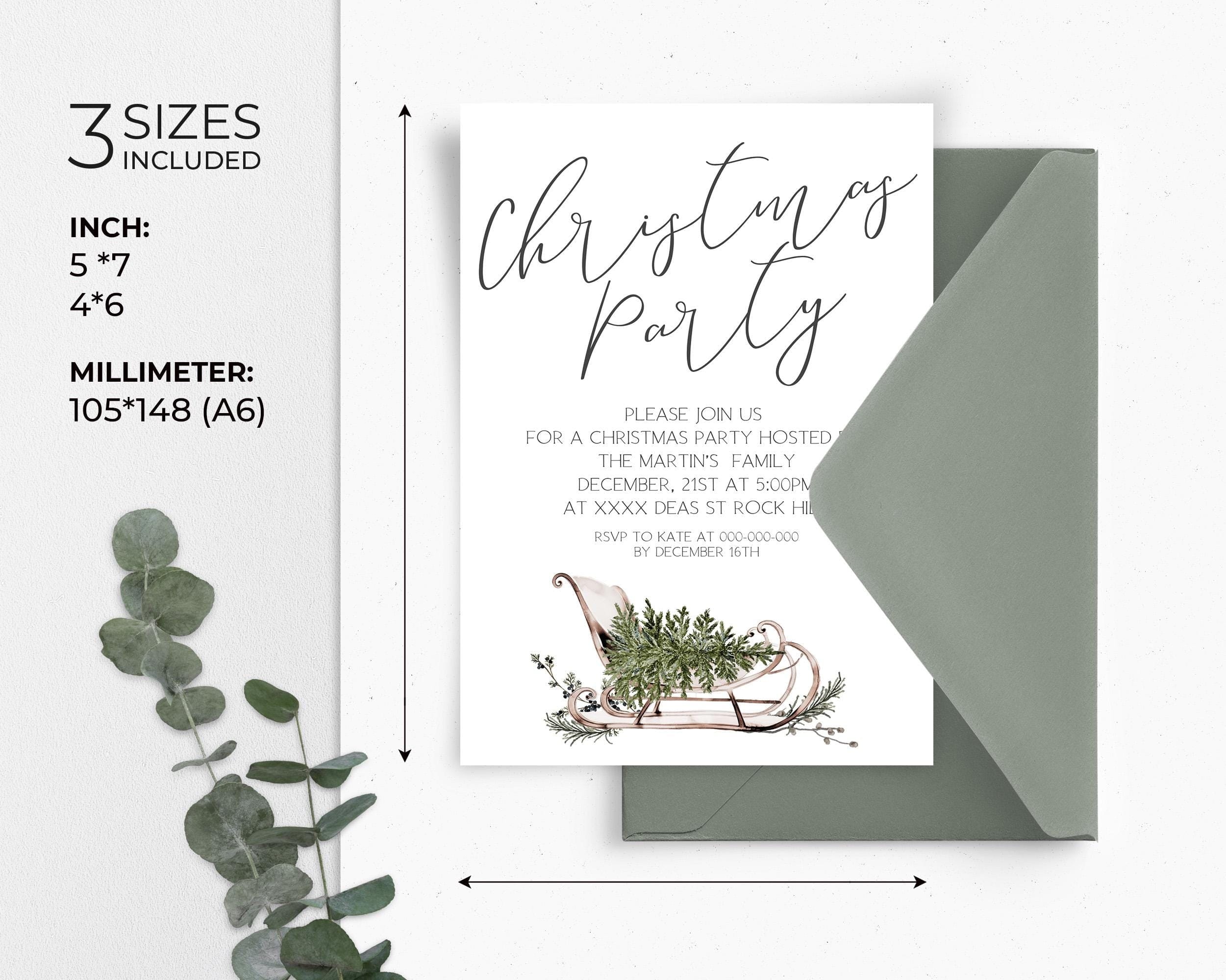 Winter Sleigh Christmas Party Card | 3 Sizes | Personalized Invitations