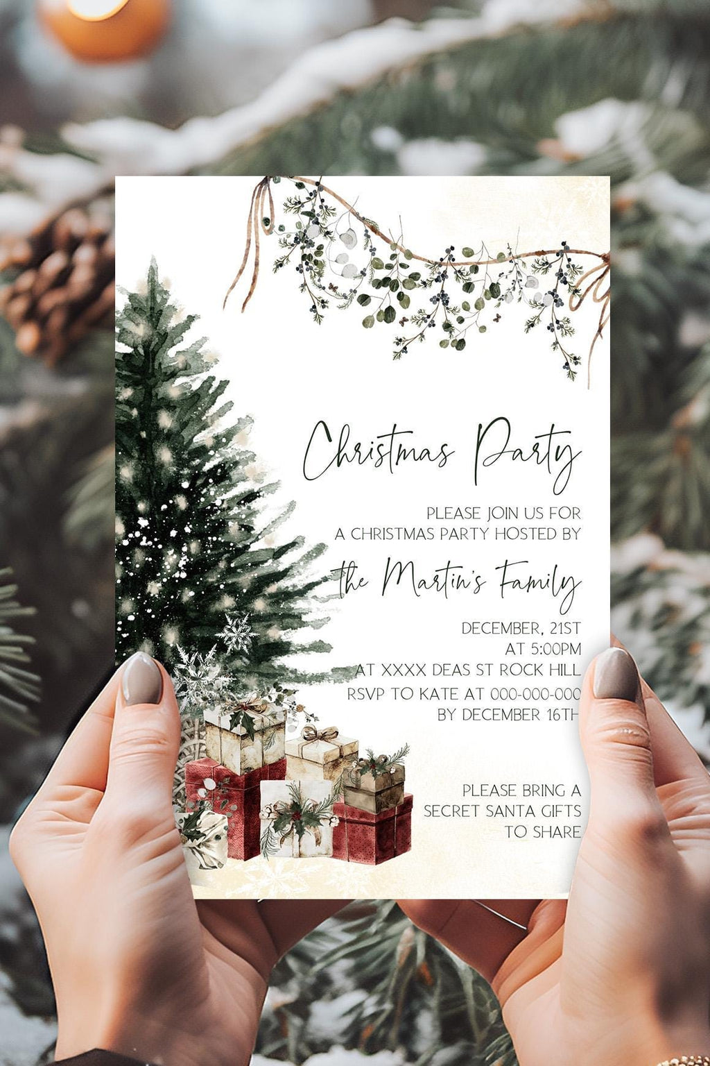 Xmas Invitation Cards | 3 Sizes | DIY Christmas Stationery