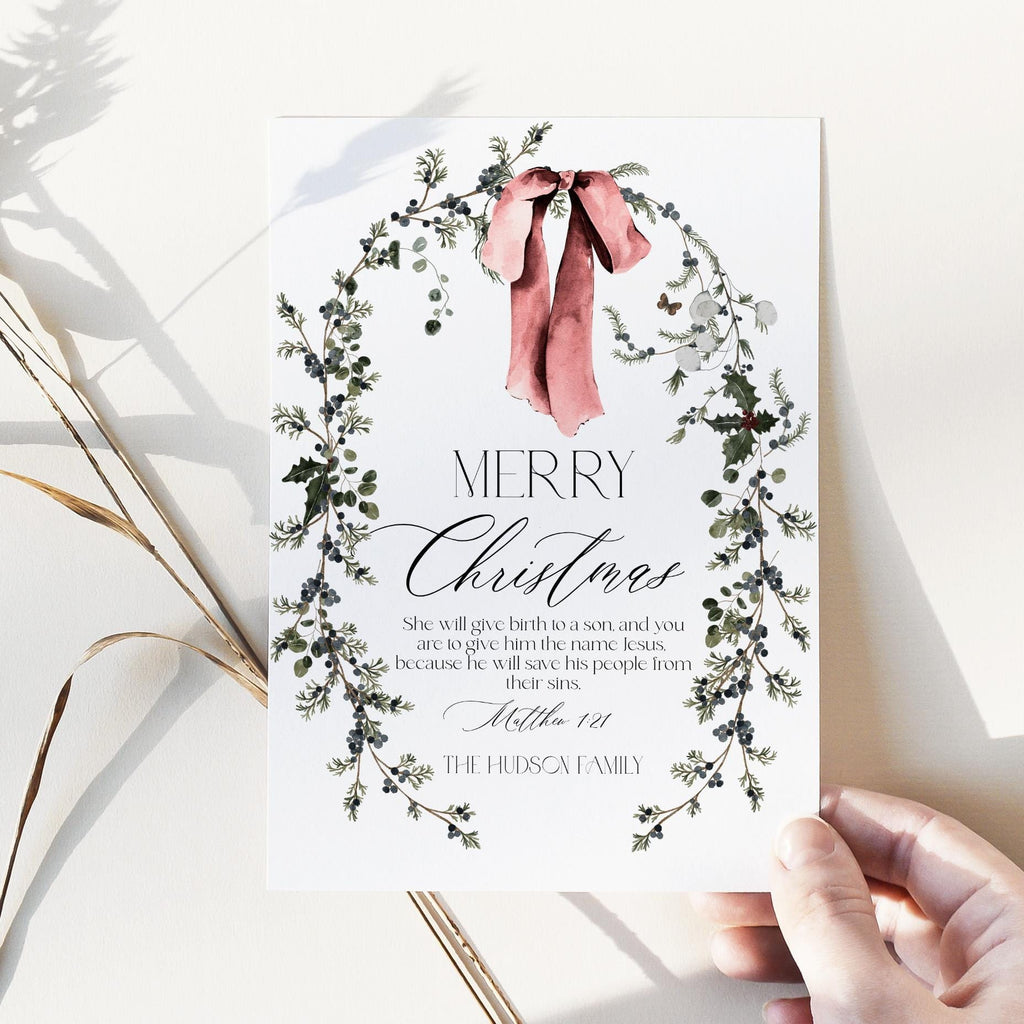 Merry Christmas Invitations | Bow Xmas Card | DIY Printables
