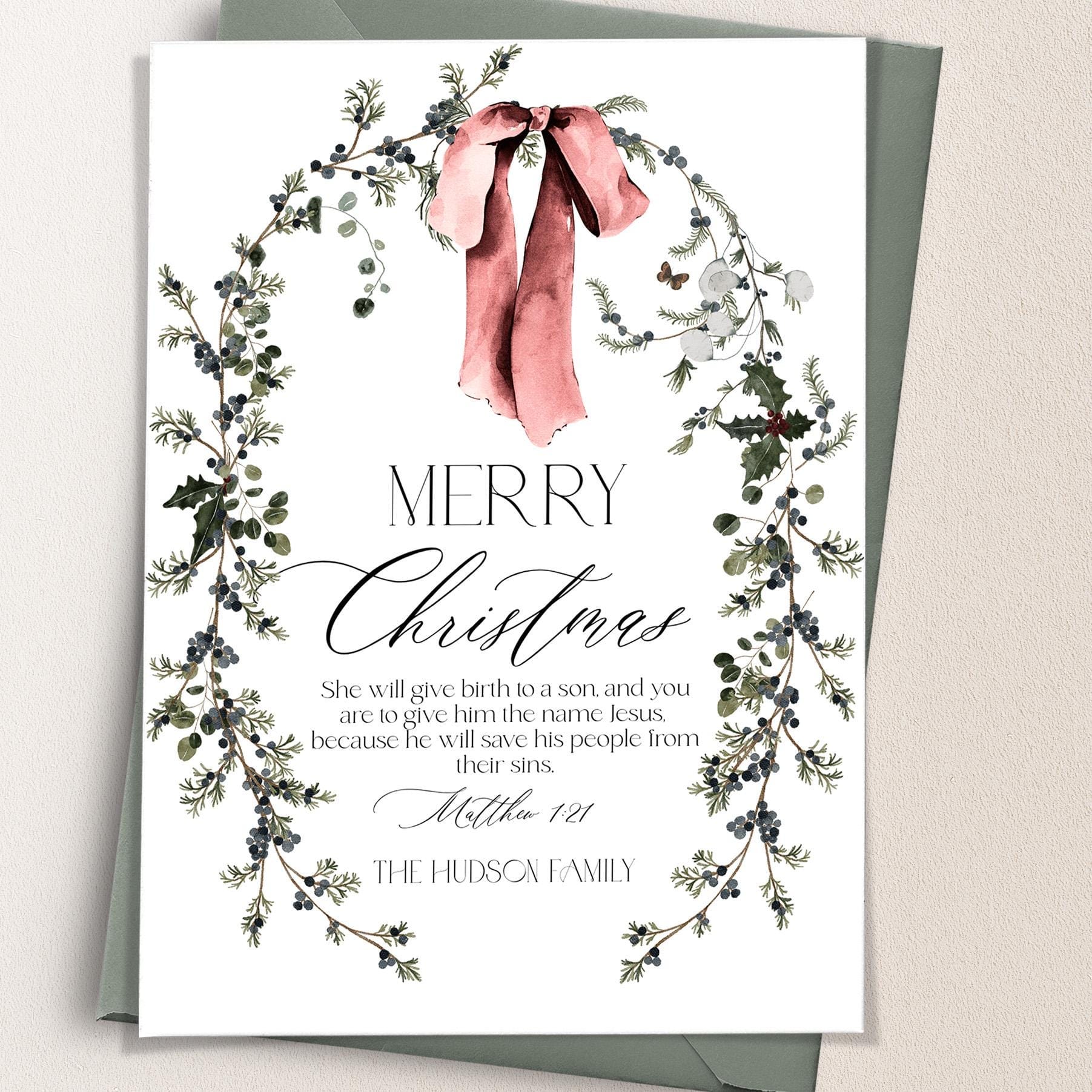 Merry Christmas Invitations | Bow Xmas Card | DIY Printables