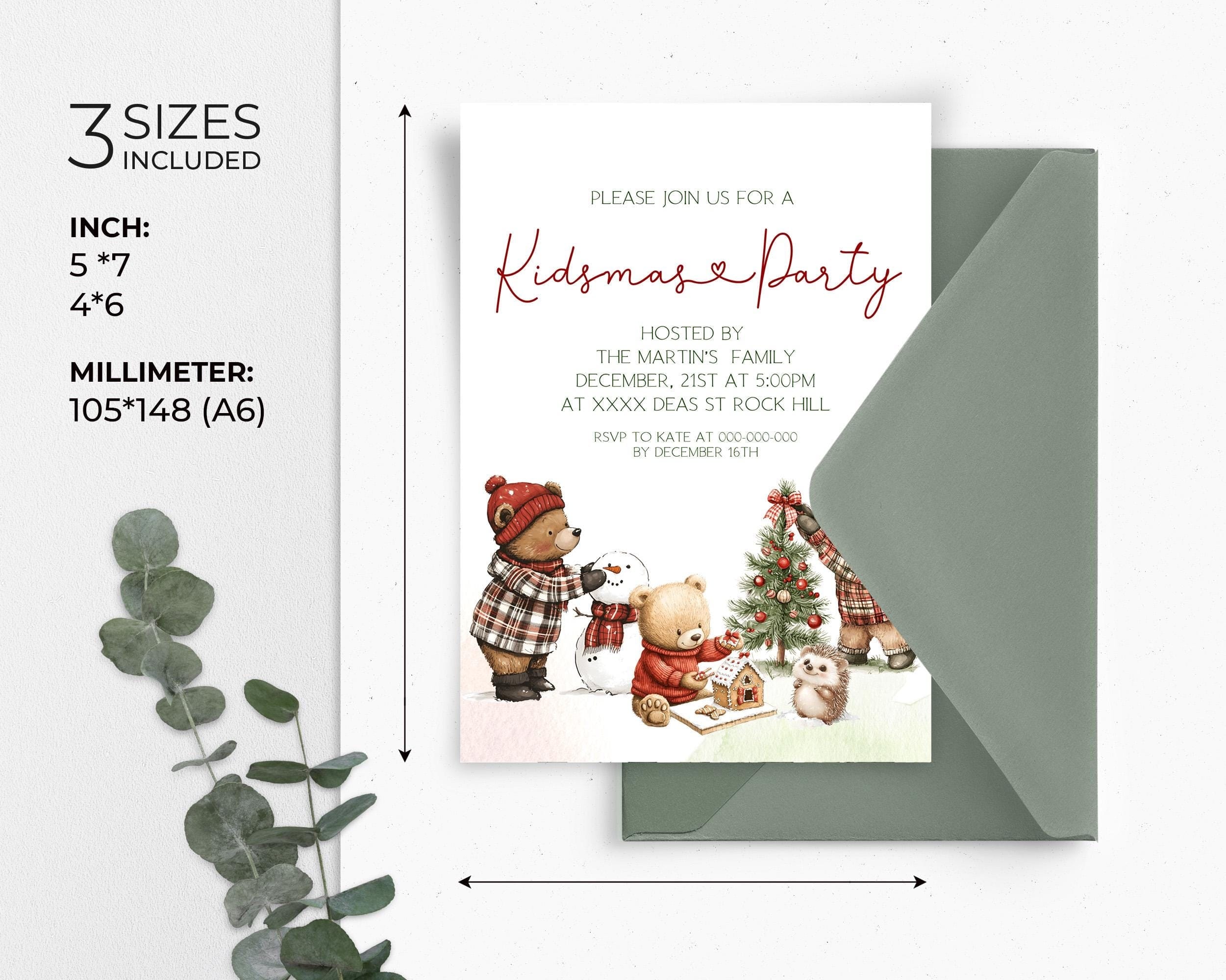 Kidsmas Party Invitations | Teddy Bear Invitations | Kids Holiday Party