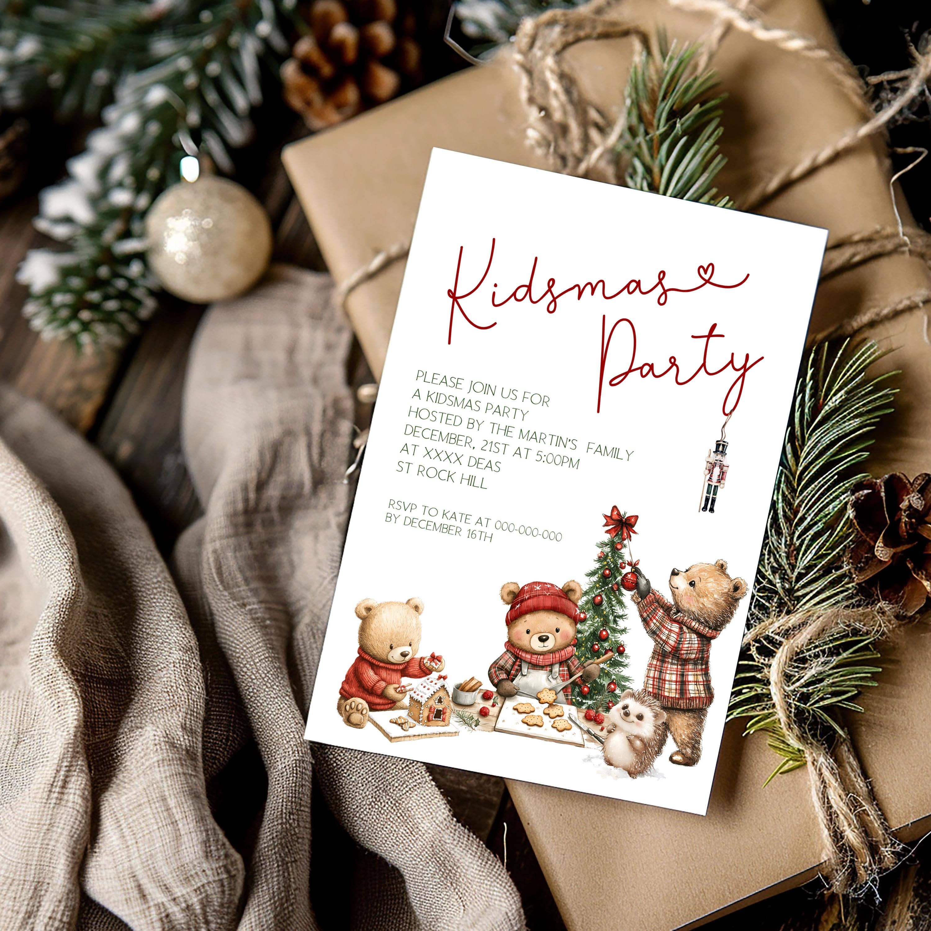 Woodland Christmas Kids Invitation | 3 Sizes | Kidsmas Party Invite