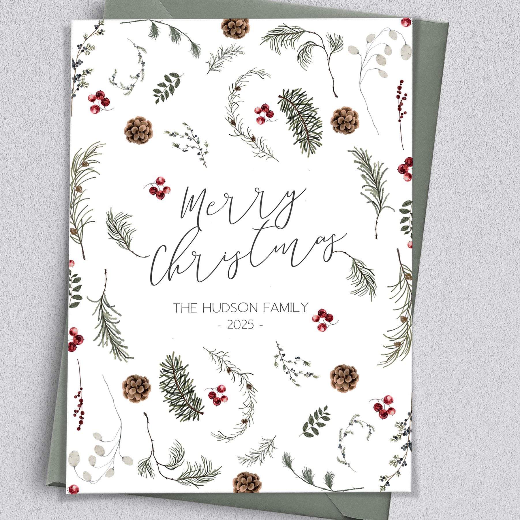 Botanical Christmas Card | 3 Sizes | Personalized Printables