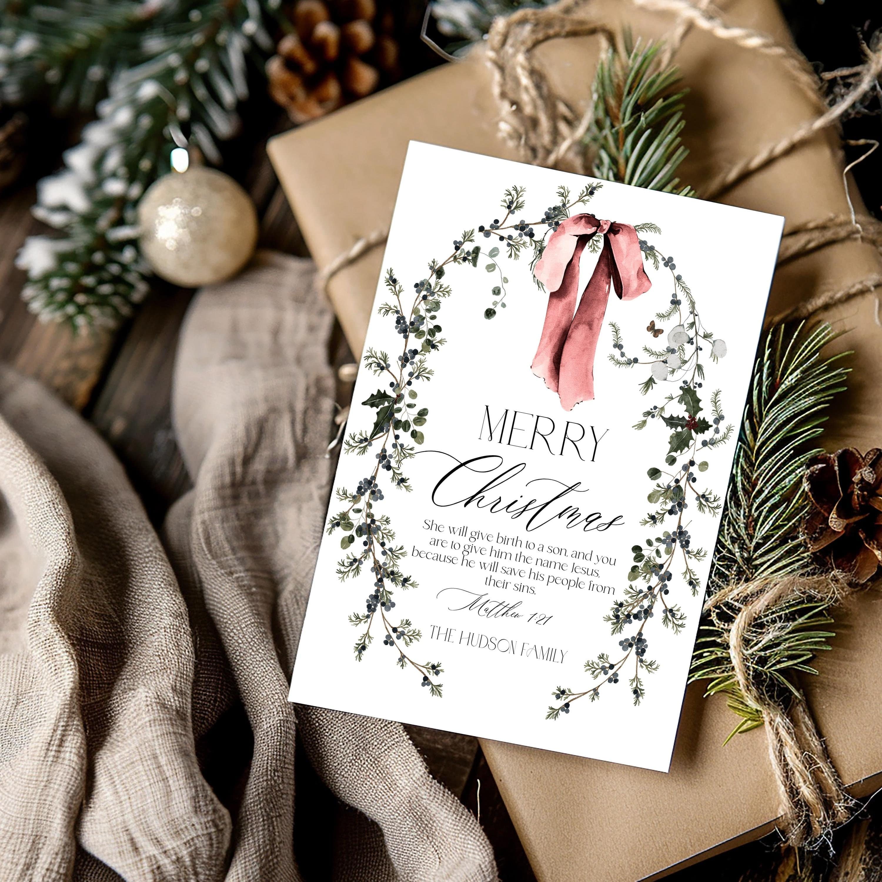 Merry Christmas Invitations | Bow Xmas Card | DIY Printables