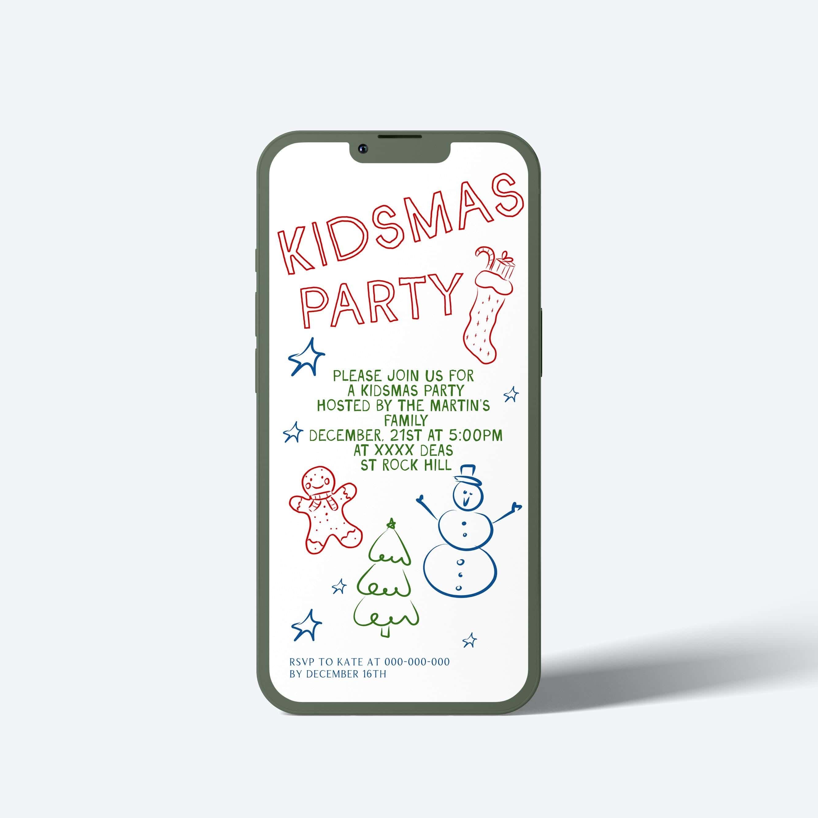 Kids Christmas Party Invite | Printable Quirky Fun Children's Invite